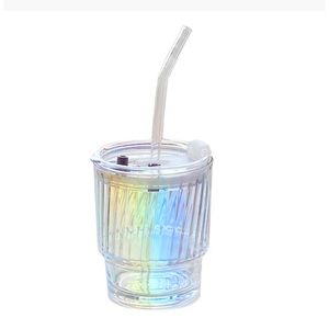 NWOT Boho Stripes Iridescent Glass With Straw
